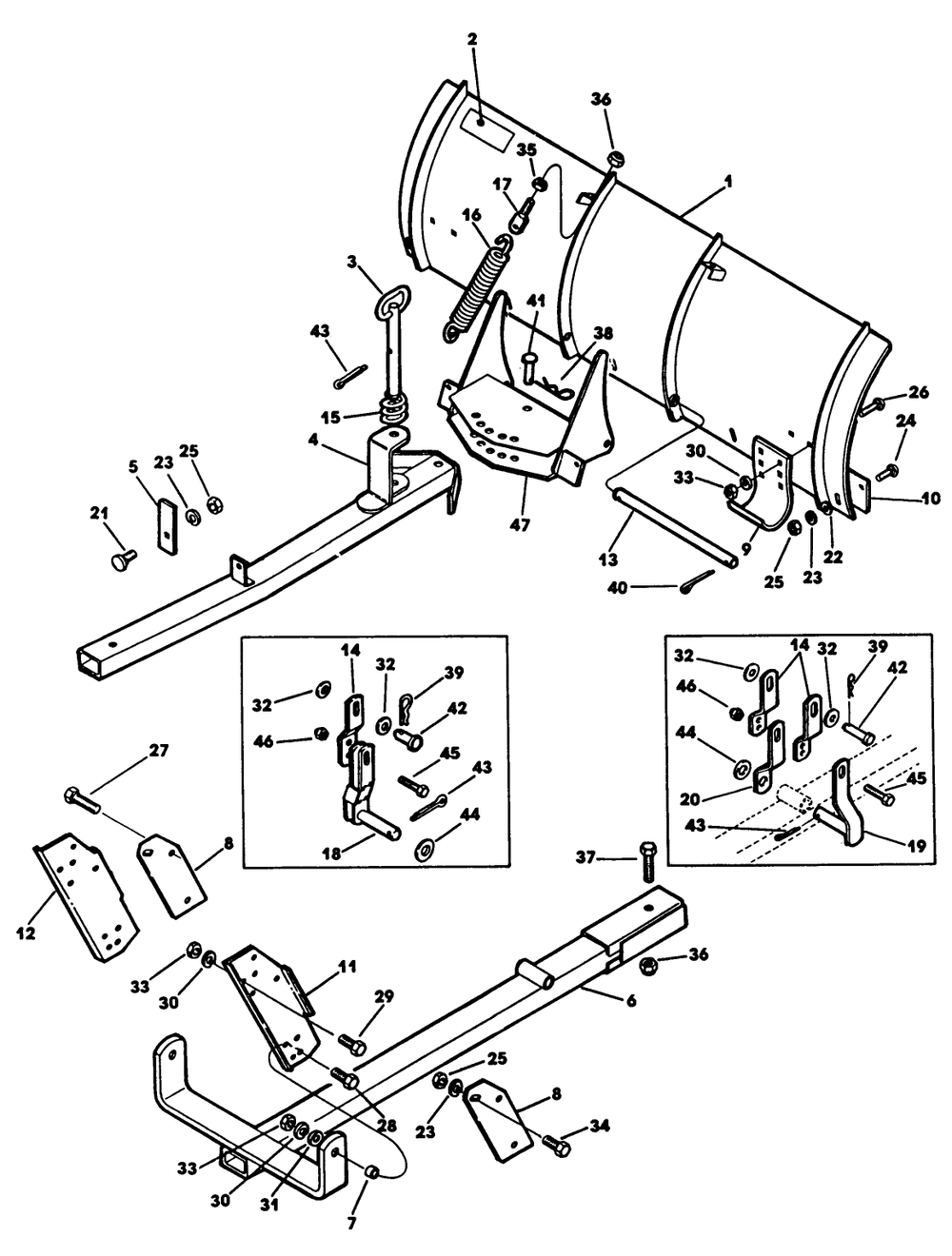 Spring Mounted Snow Blade Diagram and Parts List for 62542C (H00000001-H99999999)(1989) Lawn Boy Lawn Tractor